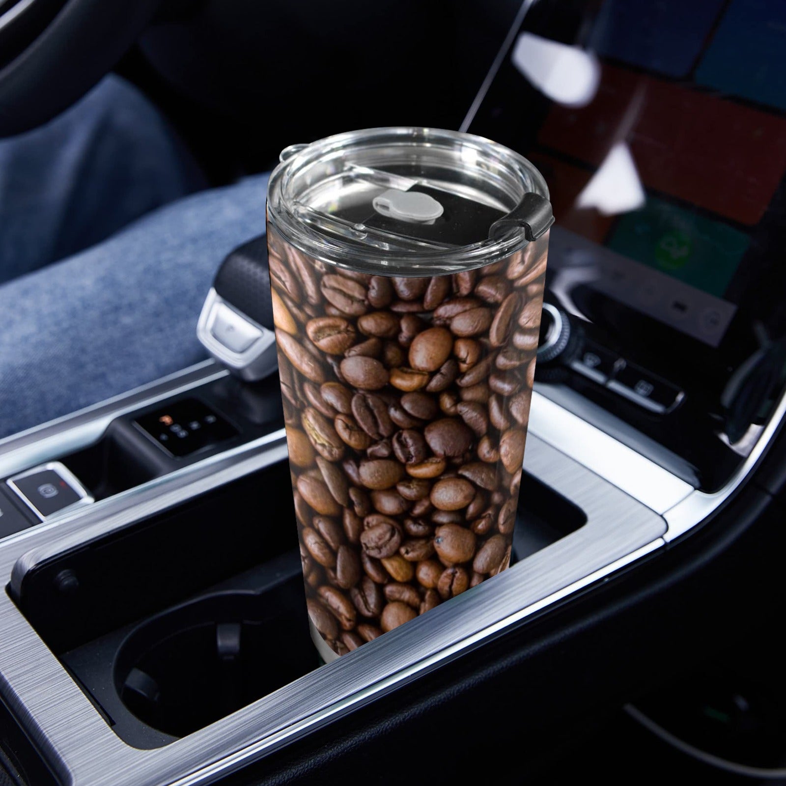 Coffee Beans - 20oz Mobile Tumbler with Lid (Black Lock) 20oz Travel Mug Coffee Printed Offshore