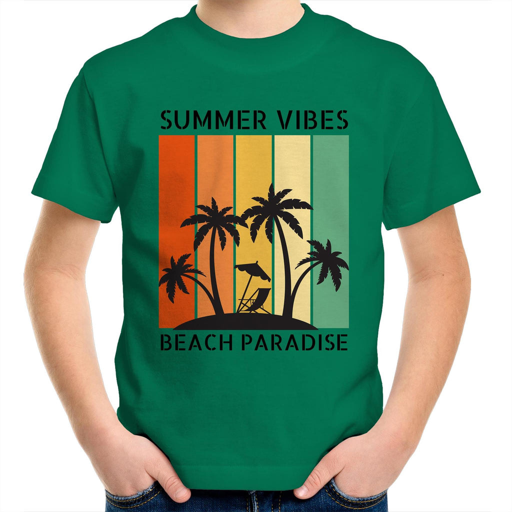 Summer Vibes - Kids Youth T-Shirt Kelly Green Kids Youth T-shirt Printed In Australia Summer Surf