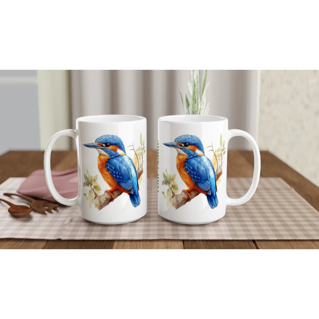 Personalise - Kingfisher, Australian Birds - White 15oz Ceramic Mug Personalised 15oz Mug animal Globally Fulfilled