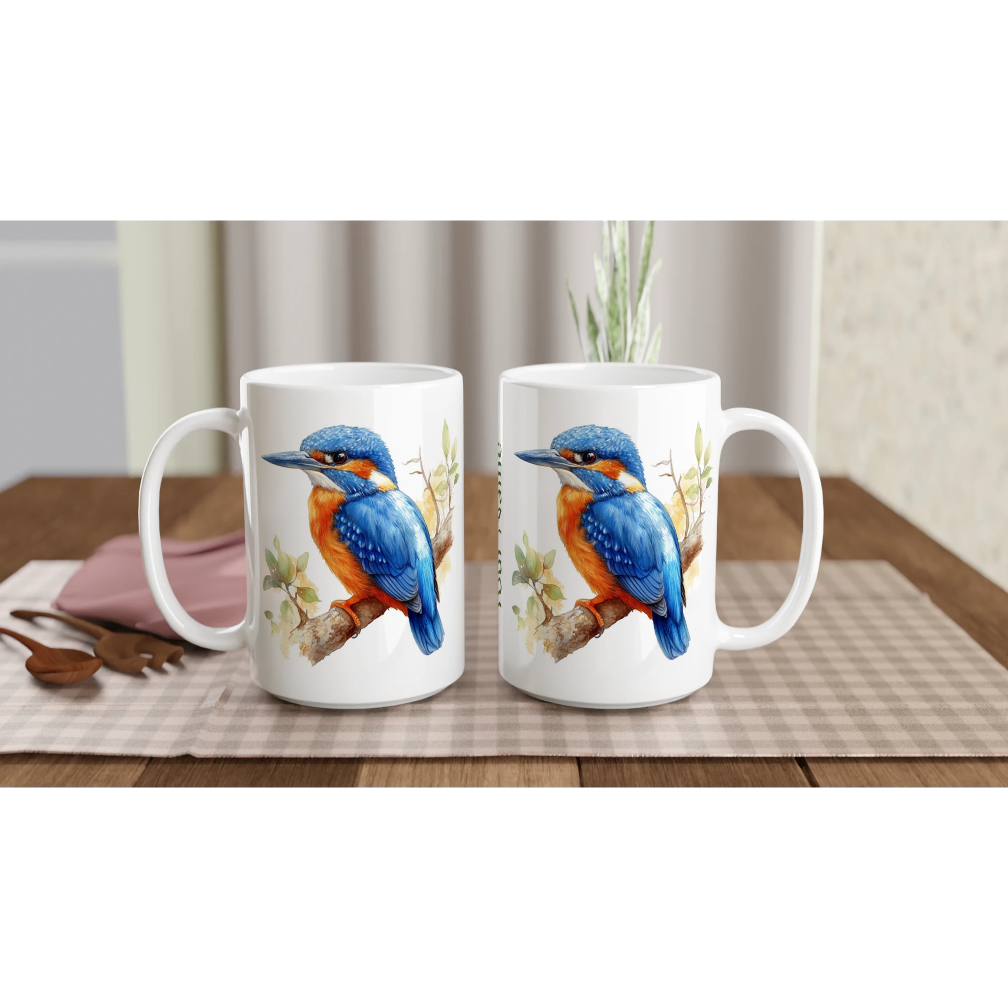 Personalise - Kingfisher, Australian Birds - White 15oz Ceramic Mug Personalised 15oz Mug animal Globally Fulfilled