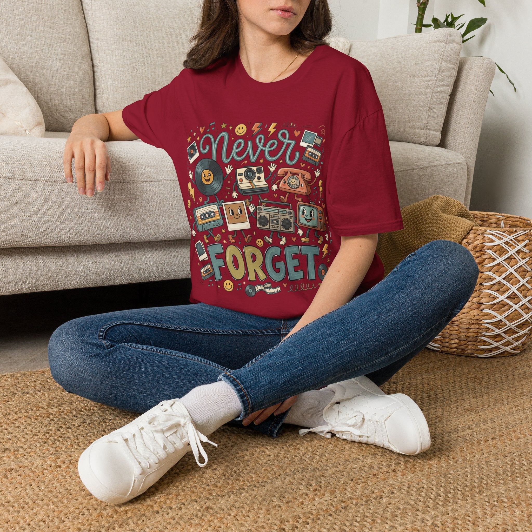 Never Forget Retro Unisex T-Shirt Cardinal Red Unisex Adult T-shirt Globally Fulfilled Music Retro