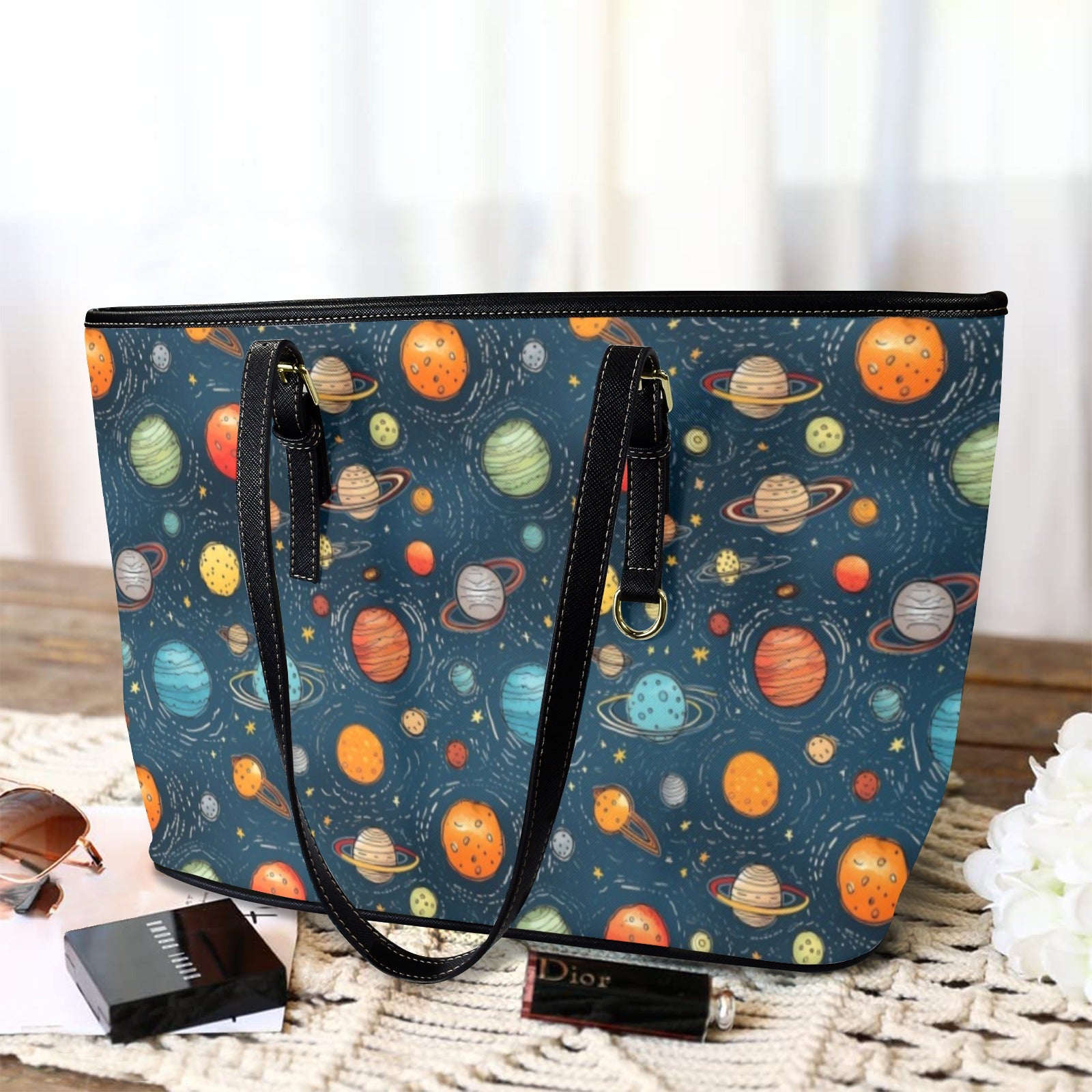 Galaxy - Leather Tote Bag-Large