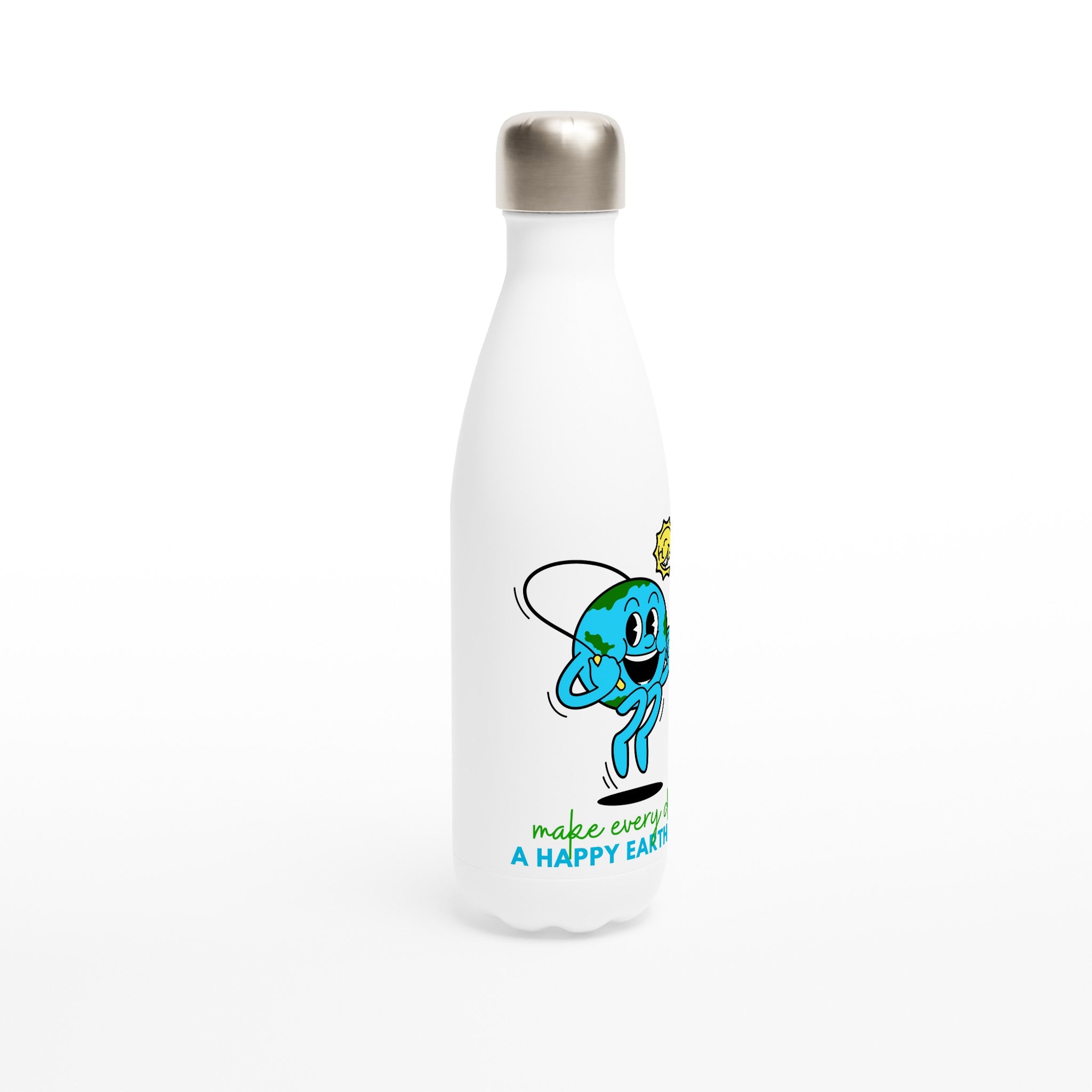 Make Every Day A Happy Earth Day - White 17oz Stainless Steel Water Bottle White Water Bottle Environment Globally Fulfilled