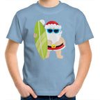 Surf Summer Santa - Kids Youth T-Shirt Carolina Blue Kids Christmas T-shirt Christmas Printed In Australia