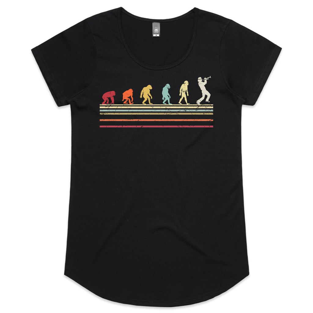 Trumpet Player Evolution - Womens Scoop Neck T-Shirt Black Womens Scoop Neck T-shirt Music Printed In Australia
