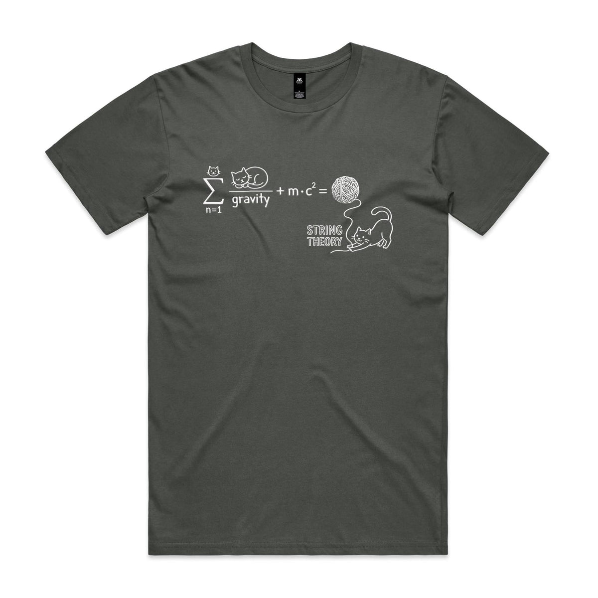 Cat String Theory Physics Men's AS Colour T-shirt Charcoal Mens T-shirt animal Printed In Australia Science