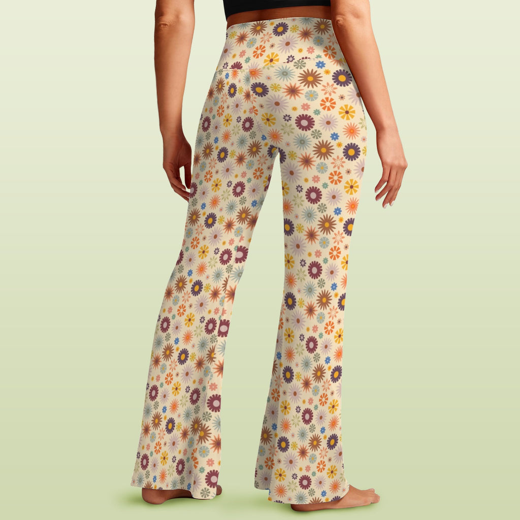 Abstract Floral High Waist Crossover Tummy Control Flare Leggings