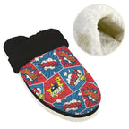 Comic Book Cells Men's Fur Trim Thick-Sole Indoor Slippers Men's Fur Trimmed Slippers comic Printed Offshore