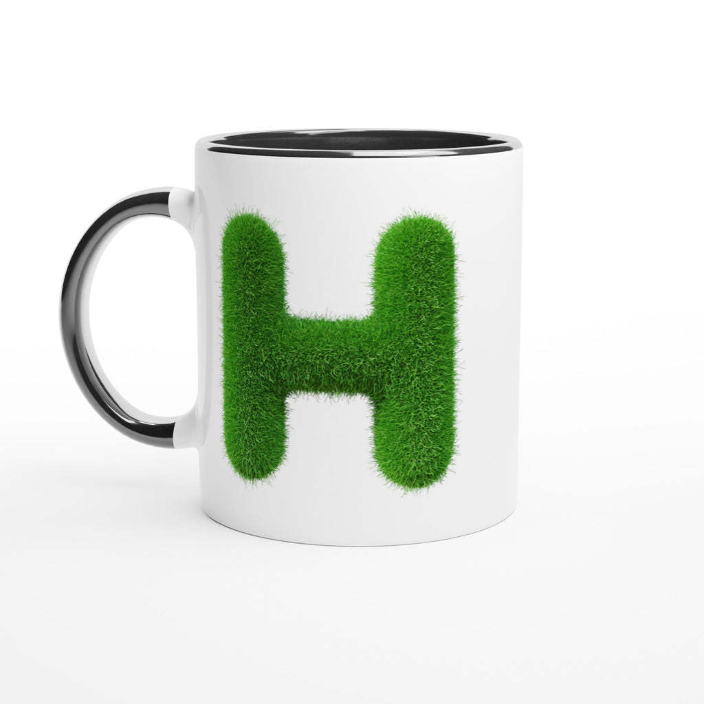 Personalised - Grass Initial - White 11oz Ceramic Mug with Color Inside Ceramic Black Personalised 11oz Mug Customise Globally Fulfilled Name Personalise