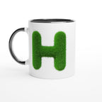 Personalised - Grass Initial - White 11oz Ceramic Mug with Color Inside Ceramic Black Personalised 11oz Mug Customise Globally Fulfilled Name Personalise