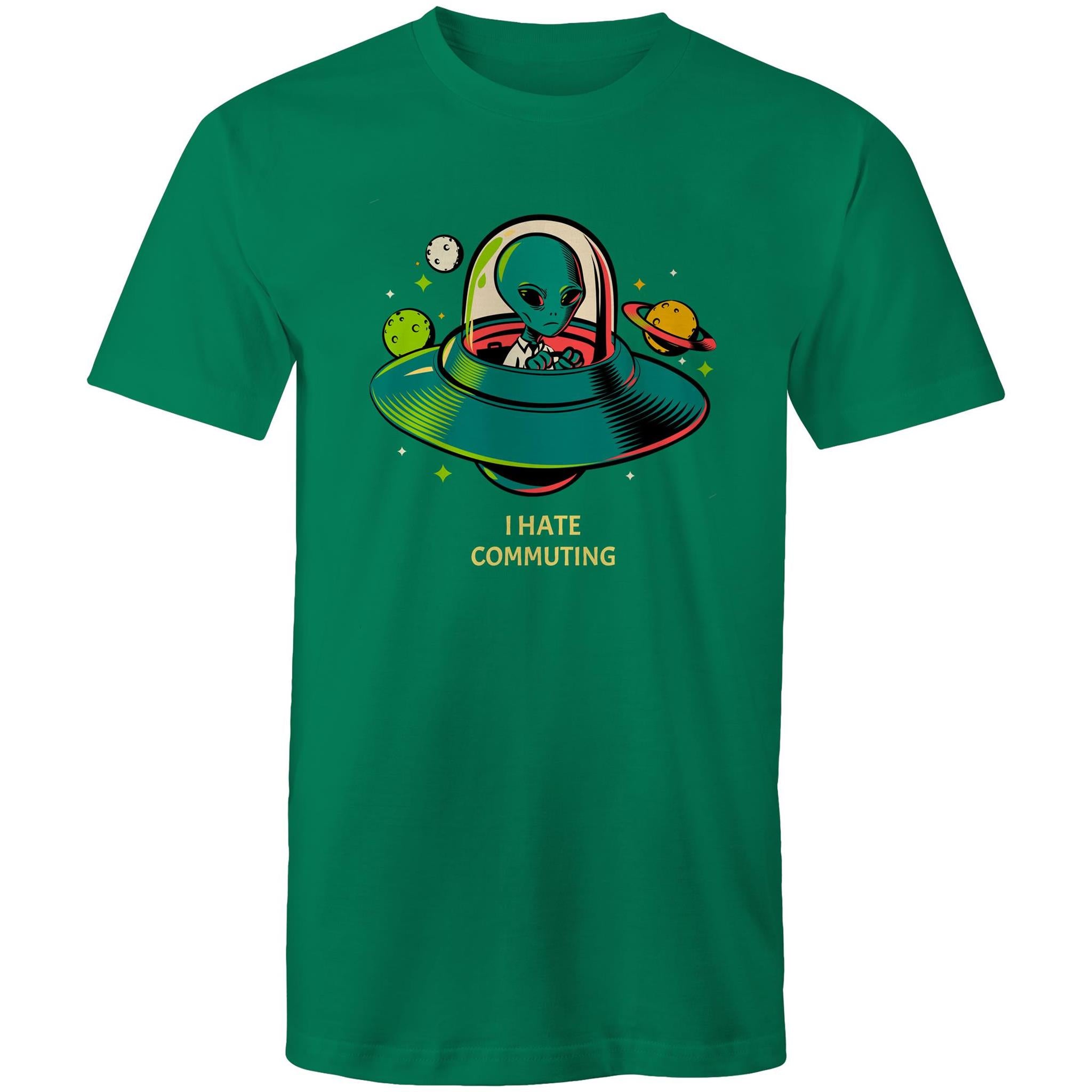 Alien Commute - Mens T-Shirt Kelly Green Mens T-shirt Printed In Australia Sci Fi