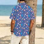 Planets On Blue Men's Crinkle Hawaiian Shirt