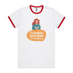 Women Who Read Are Dangerous - Staple Ringer Tee White Red Ringer T-Shirt Printed In Australia Reading