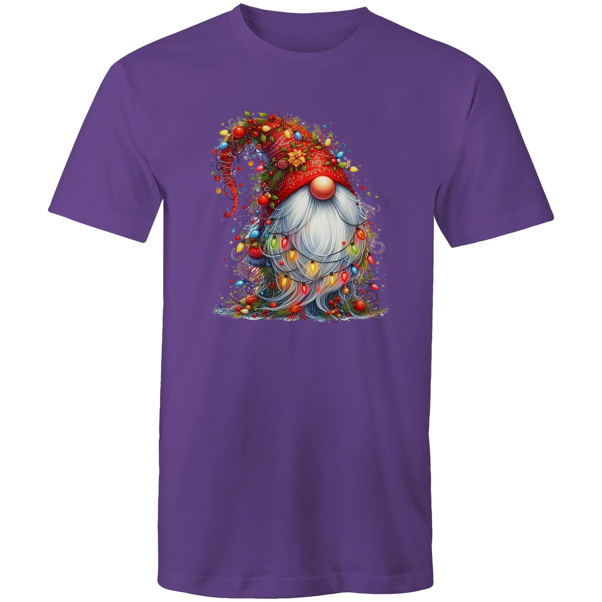 Christmas Gnome Wrapped In Lights - Mens T-Shirt Purple Mens Christmas T-shirt Christmas Printed In Australia