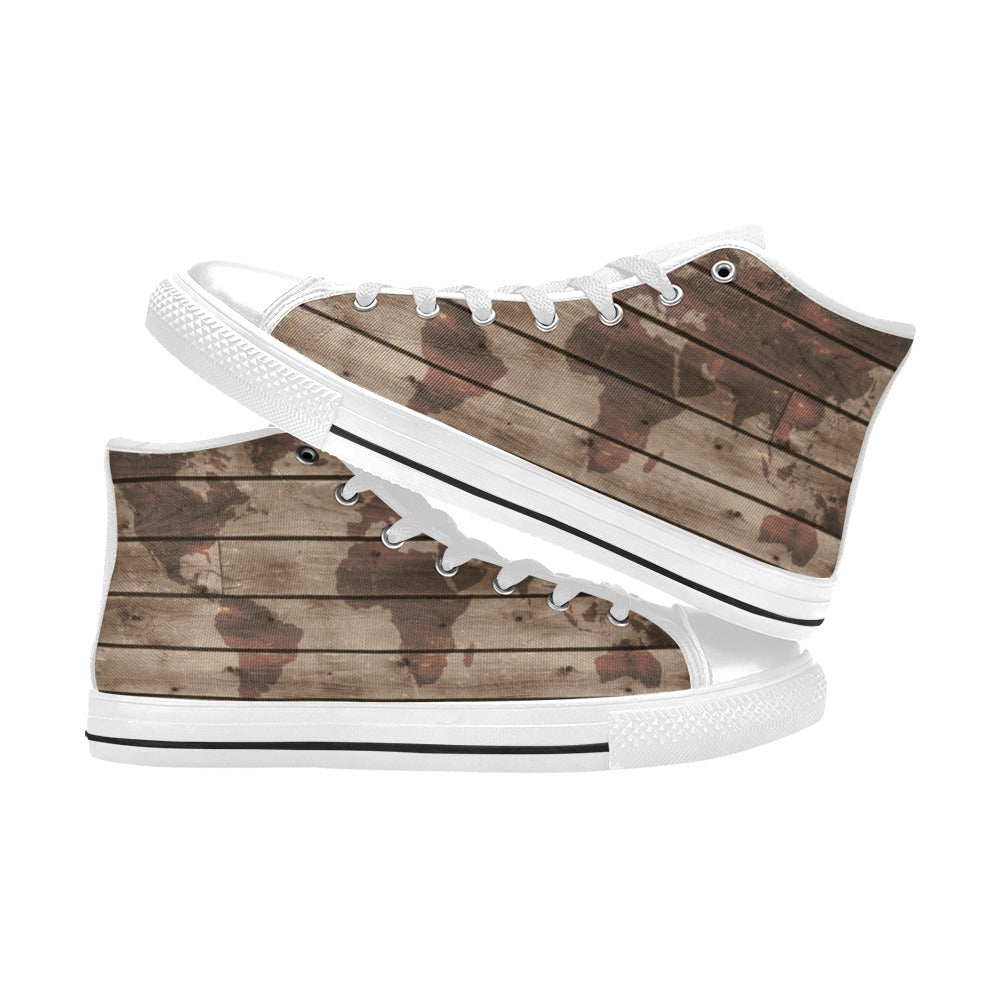 Map On Wood - Men's High Top Canvas Shoes