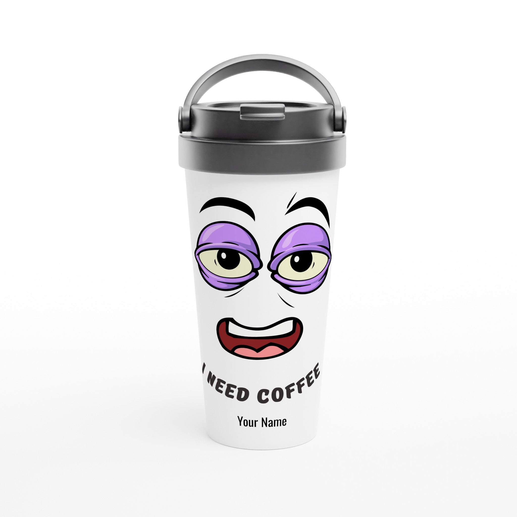Personalised - I Need Coffee - White 15oz Stainless Steel Travel Mug Default Title Personalised Travel Mug coffee customise funny Globally Fulfilled personalise