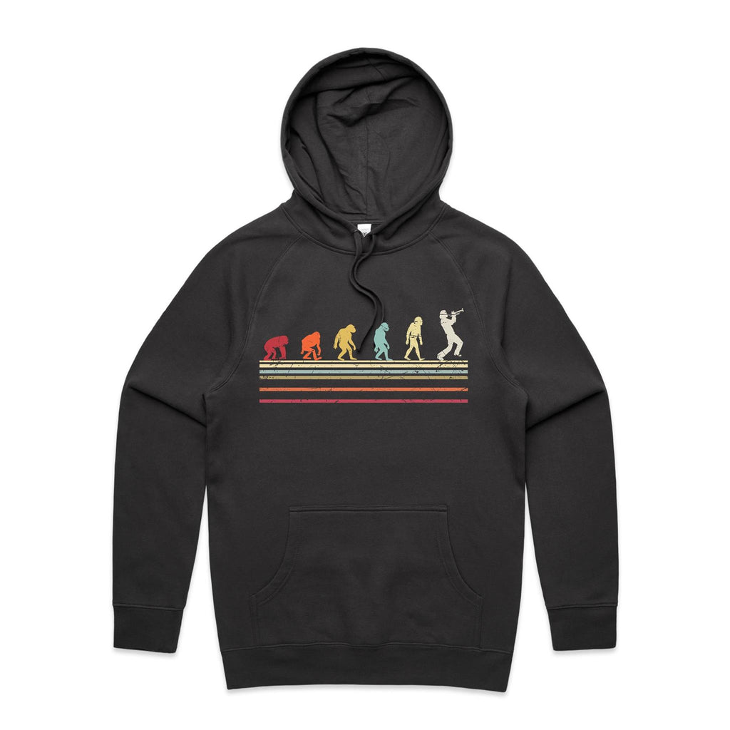 Trumpet Player Evolution - Mens Hoodie Coal Mens Hoodie Music Printed In Australia