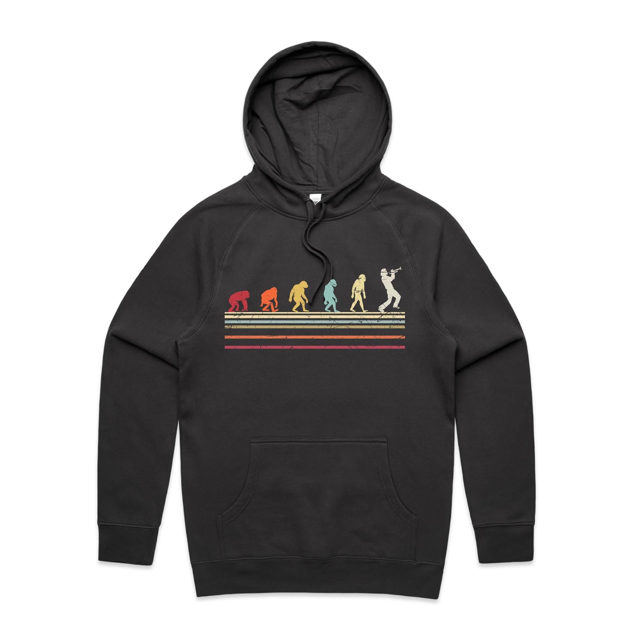 Trumpet Player Evolution - Mens Hoodie Coal Mens Hoodie Music Printed In Australia