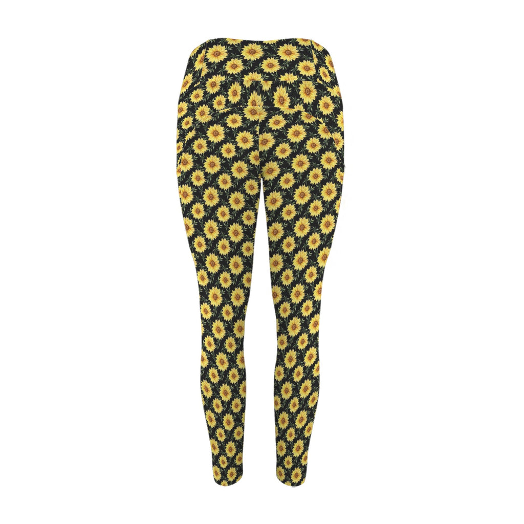 Painted Sunflower Women's High Waist Pockets Yoga Leggings Women's High Waist Pockets Yoga Leggings Plants Printed Offshore