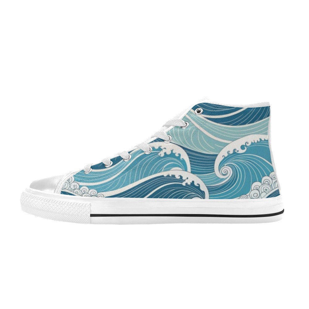 Ocean Waves Women's High Top Canvas Shoes US12 Womens Classic High Top Shoes Ocean Printed Offshore