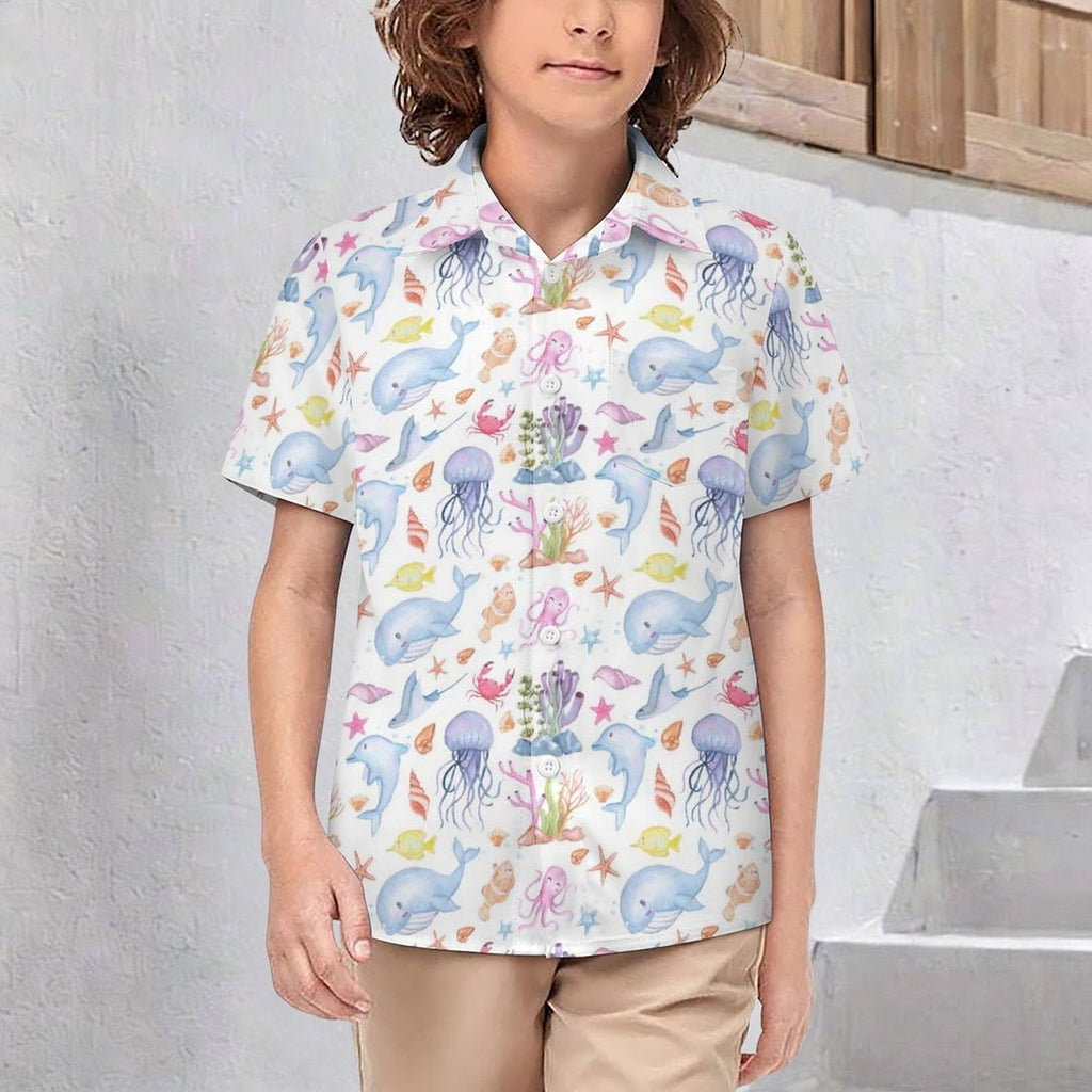 Under The Sea Kids Youth Short Sleeve Button Up Shirt