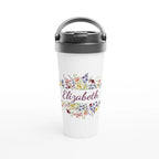 Personalise - Flower Frame Name - White 15oz Stainless Steel Travel Mug Default Title Personalised Travel Mug customise Globally Fulfilled Name personalise Plants
