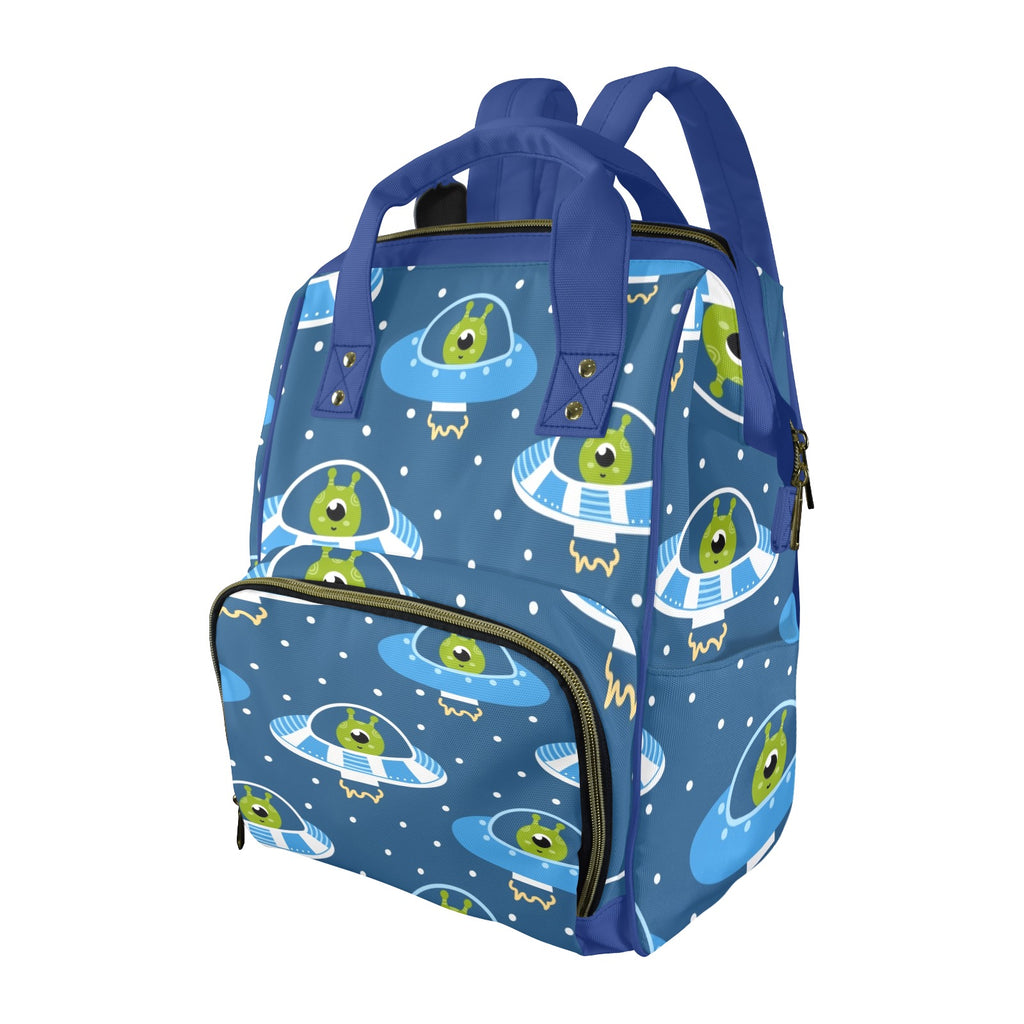 Cute Aliens in UFOs - Multi-Function Backpack, Nappy / Diaper Bag