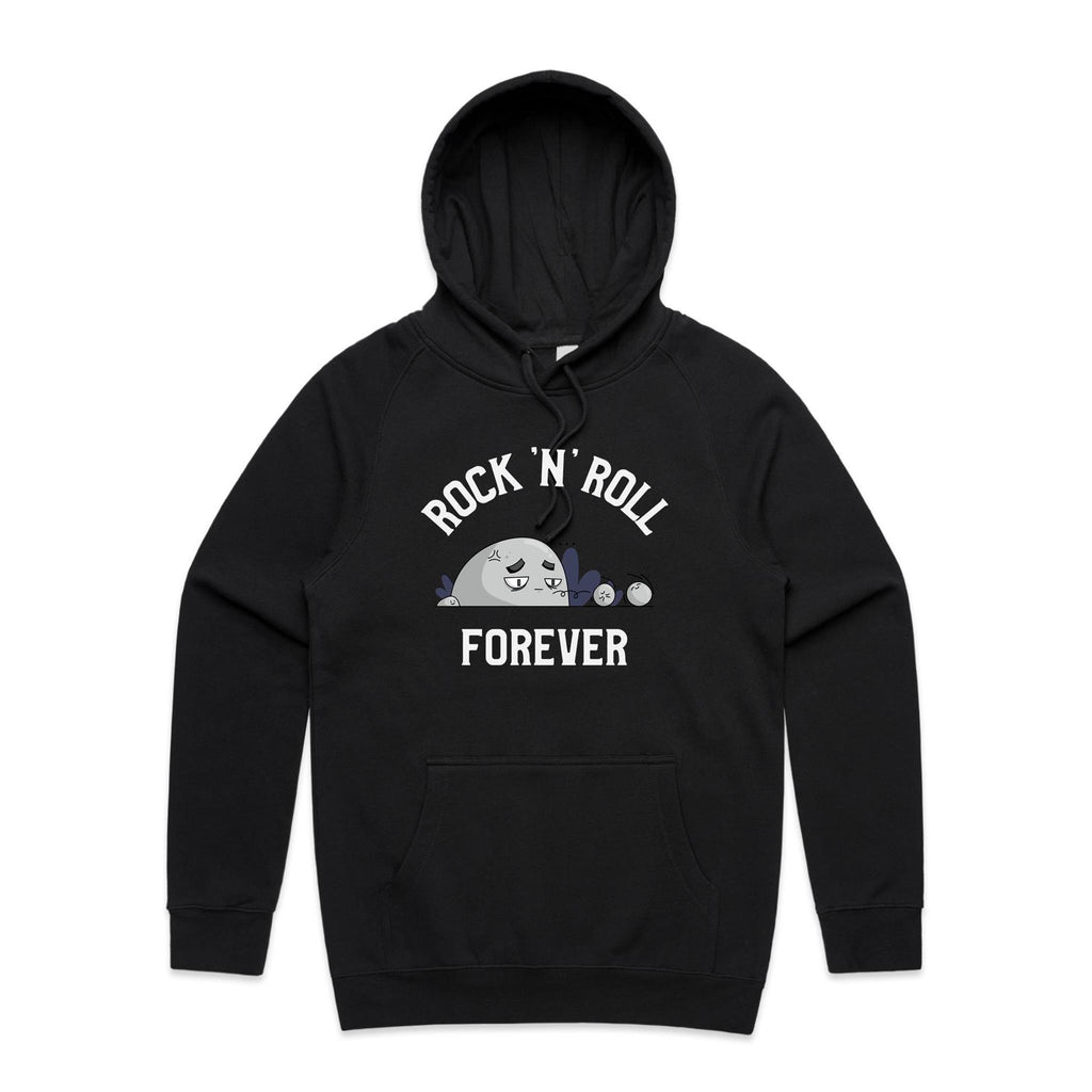 Rock And Roll Forever - Mens Hoodie Black Mens Hoodie Music Printed In Australia