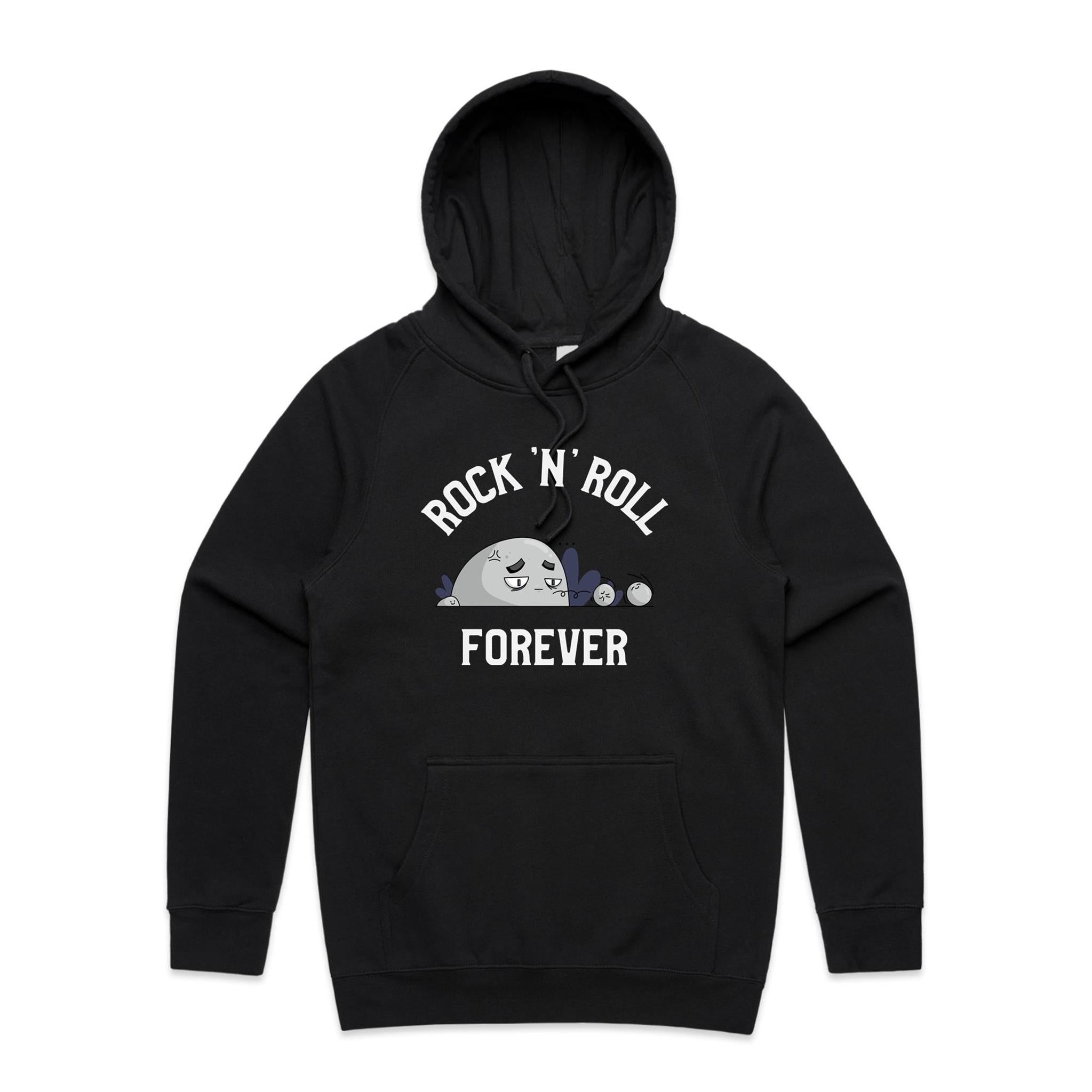 Rock And Roll Forever - Mens Hoodie Black Mens Hoodie Music Printed In Australia