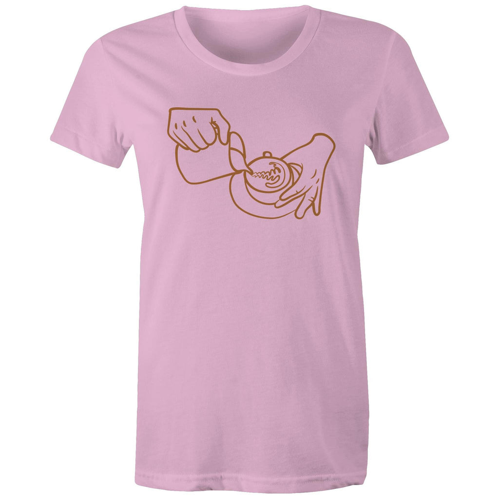 Barista Pouring Coffee - Womens T-shirt Pink Womens T-shirt Coffee Printed In Australia
