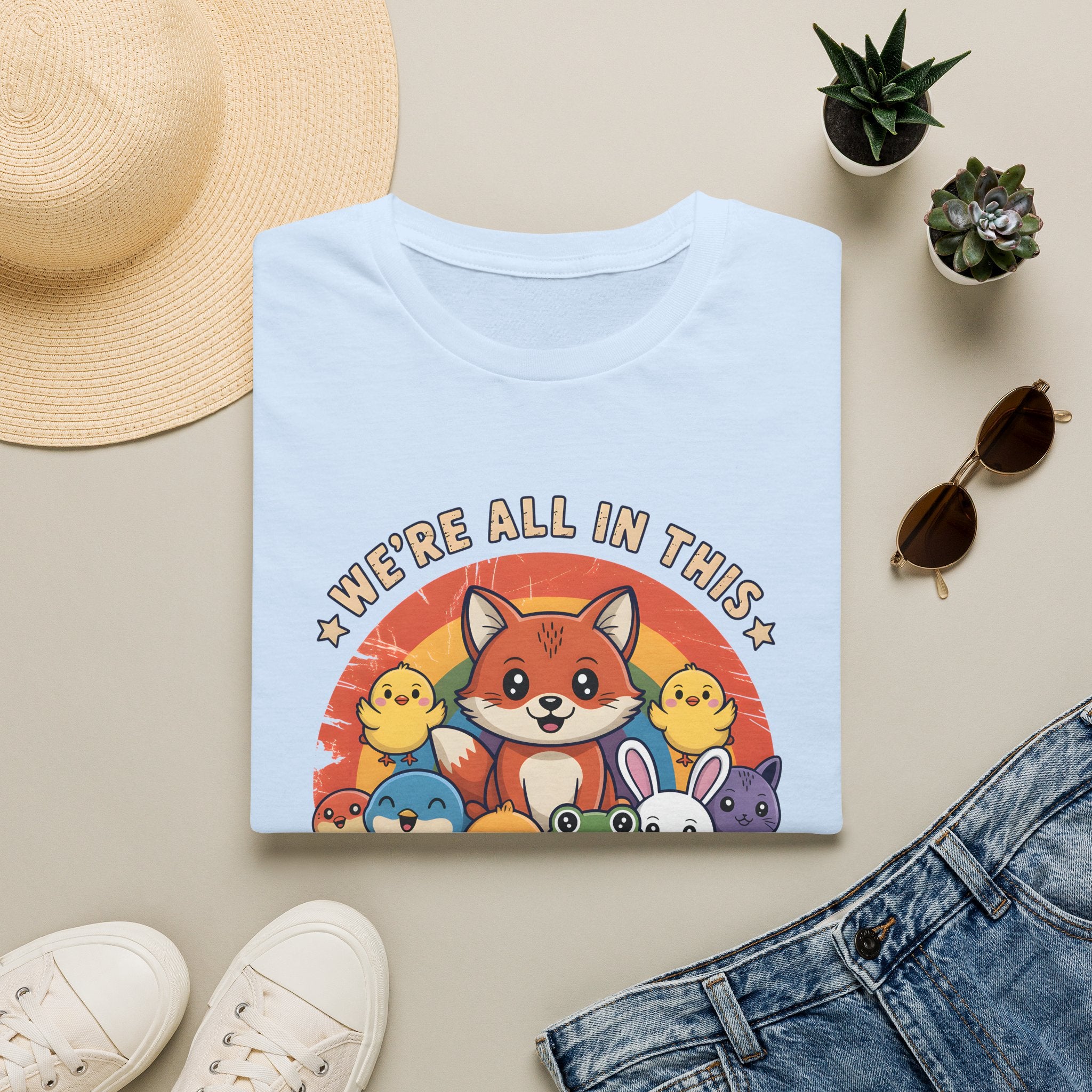 Cute Fox and Animal Friends We're All In This Together Like Hostages Unisex T-Shirt Unisex Adult T-shirt animal Globally Fulfilled
