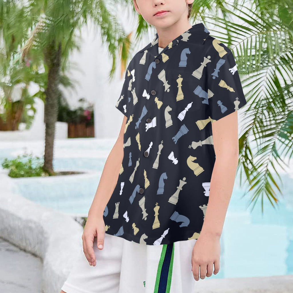 Chess Pattern Senior Kids Hawaiian Shirt Senior Kids Hawaiian Shirt 8-15 Chess Games Printed Offshore