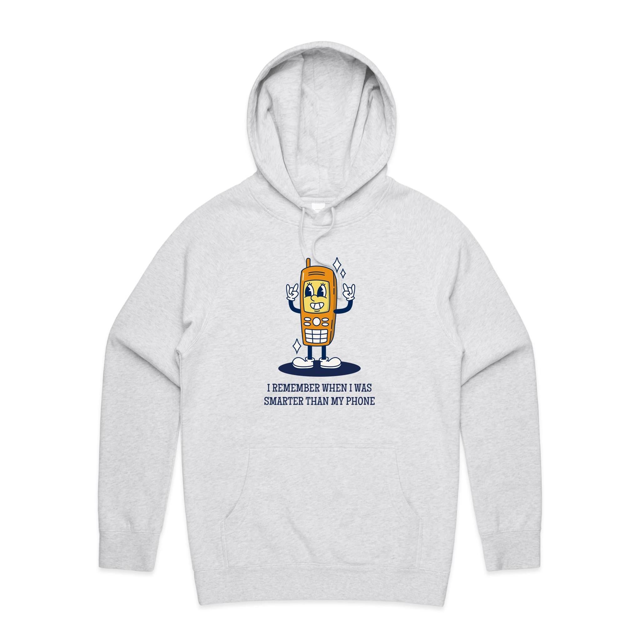 I Remember When I Was Smarter Than My Phone - Mens Hoodie White Marle Mens Hoodie Printed In Australia Tech