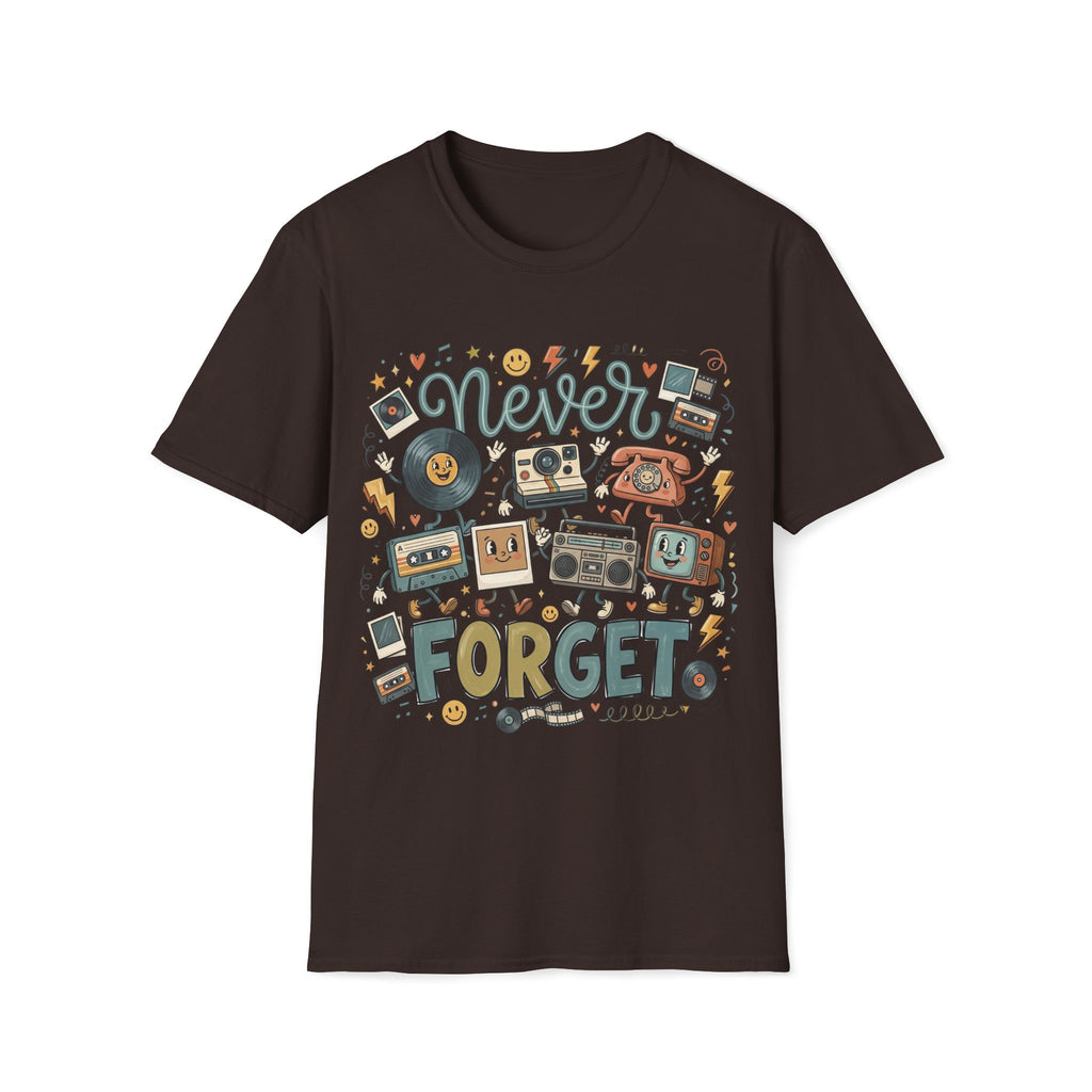 Never Forget Retro Unisex T-Shirt Dark Chocolate Unisex Adult T-shirt Globally Fulfilled Music Retro