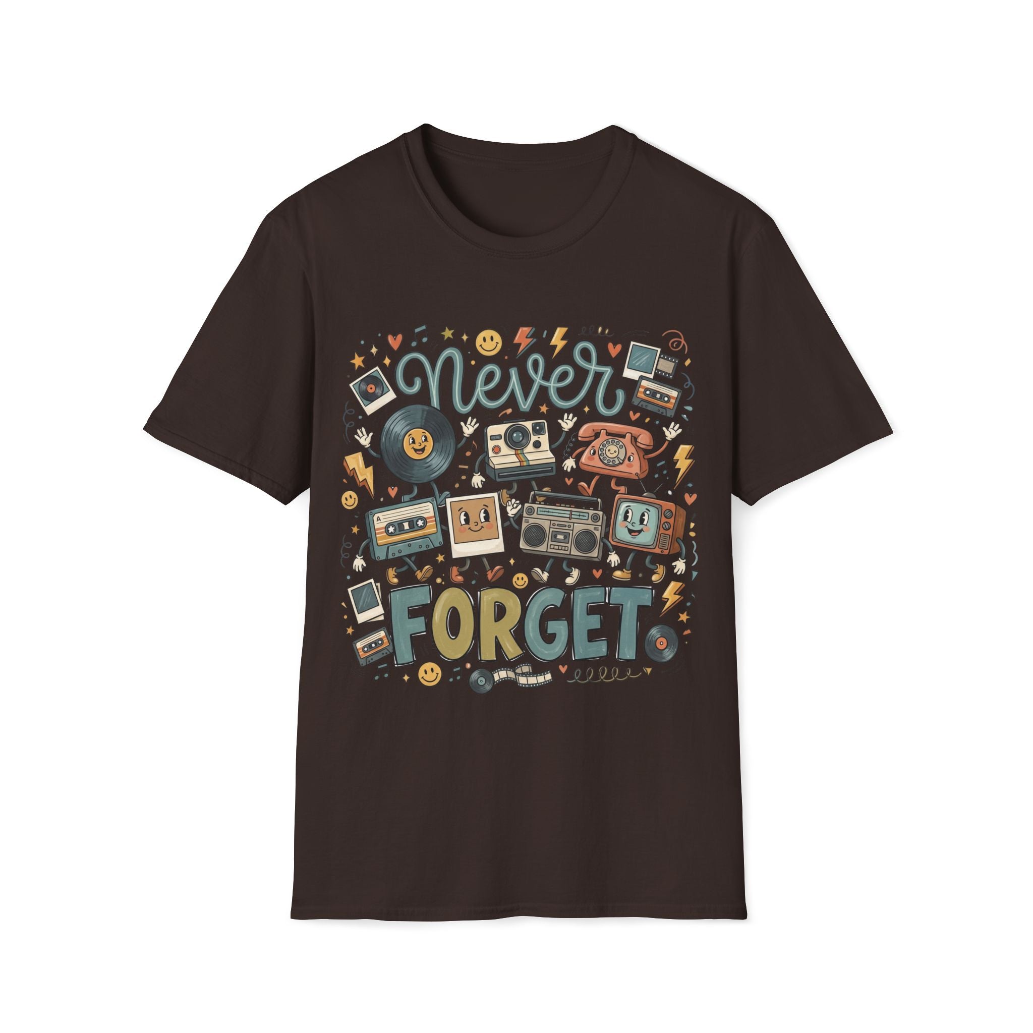 Never Forget Retro Unisex T-Shirt Dark Chocolate Unisex Adult T-shirt Globally Fulfilled Music Retro
