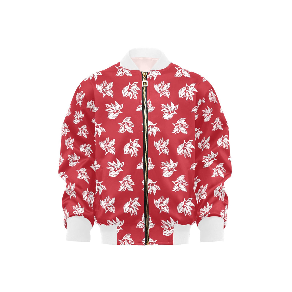 Red Retro Foliage Kids Bomber Jacket XL Kids Bomber Jacket Plants Printed Offshore