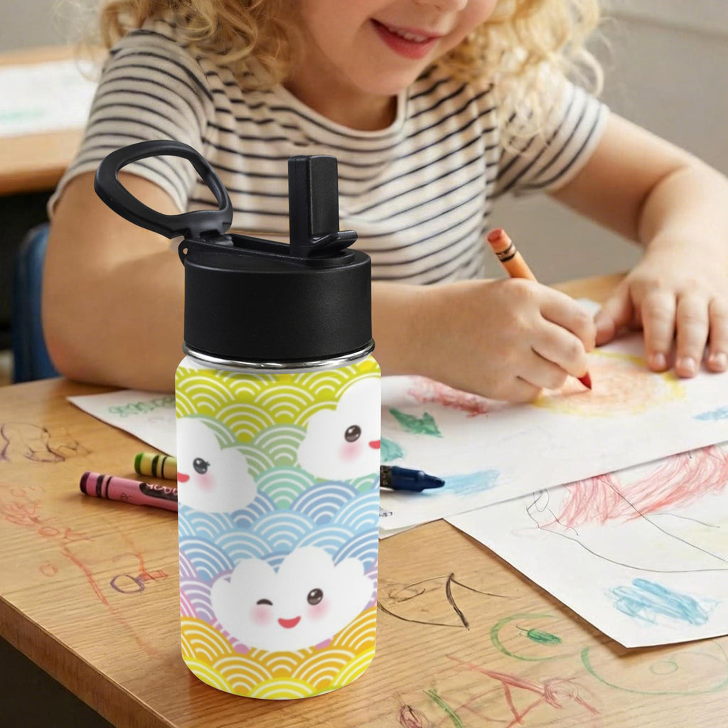 Rainbow Clouds 12oz Kids Water Bottle with Straw Lid