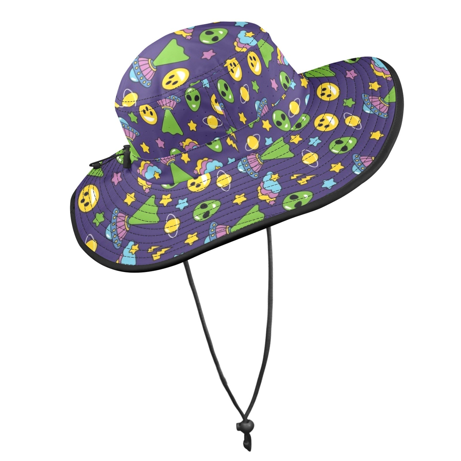 Groovy Alien And UFO Wide Brim Bucket Hat Wide Brim Bucket Hat Printed Offshore Sci Fi