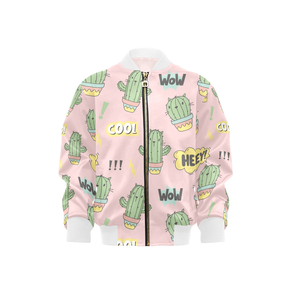 Cool Cat Cactus Kids Bomber Jacket XL Kids Bomber Jacket Plants Printed Offshore