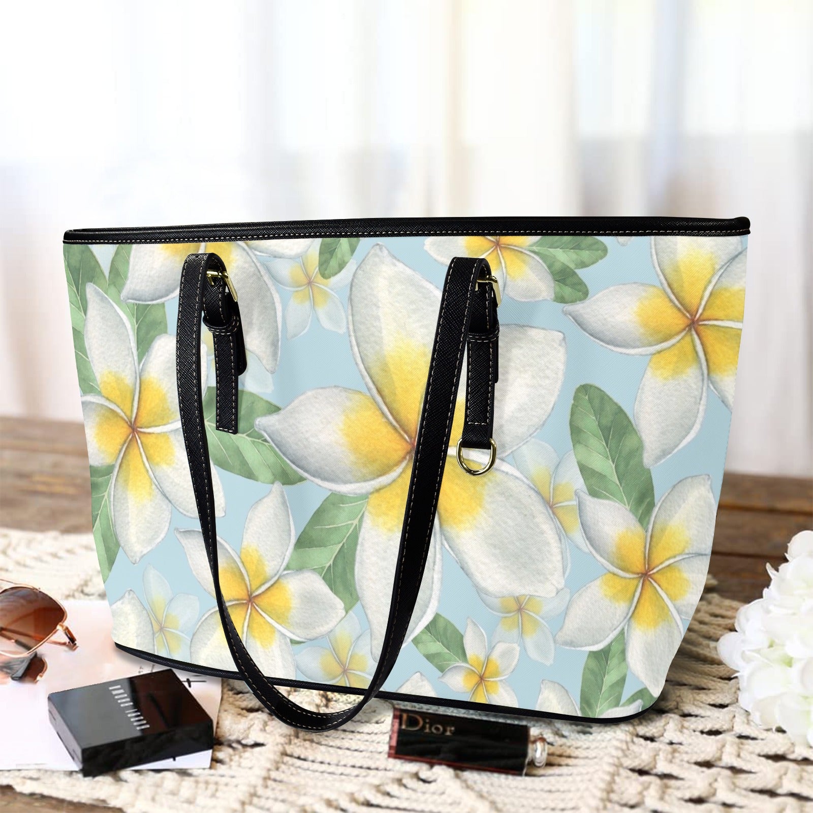 Delicate Frangipani - PU Leather Tote Bag - Large