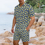 Rubber Ducks On Dark Men's Hawaiian Shirt & Shorts Set