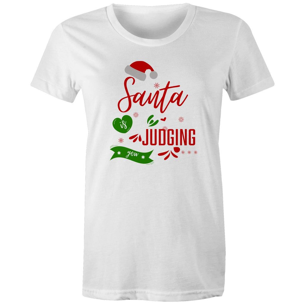 Santa Is Judging You - Womens T-shirt White Womens Christmas T-shirt Christmas Printed In Australia