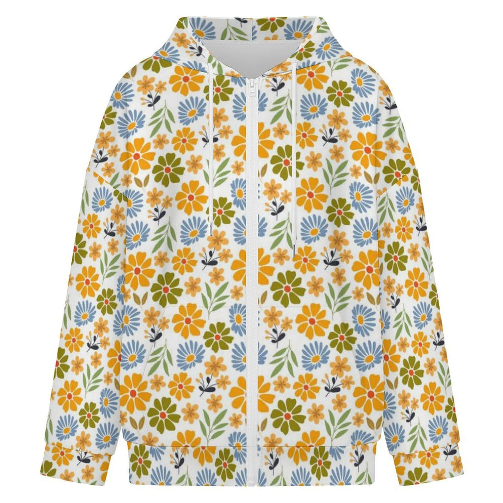 Retro Boho Flower Women's Full-Zip Hoodie