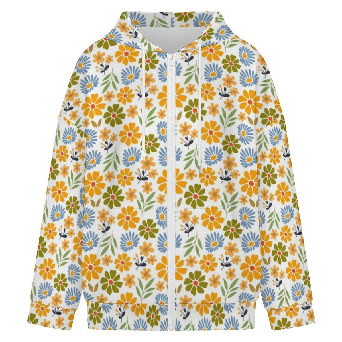 Retro Boho Flower Women's Full-Zip Hoodie