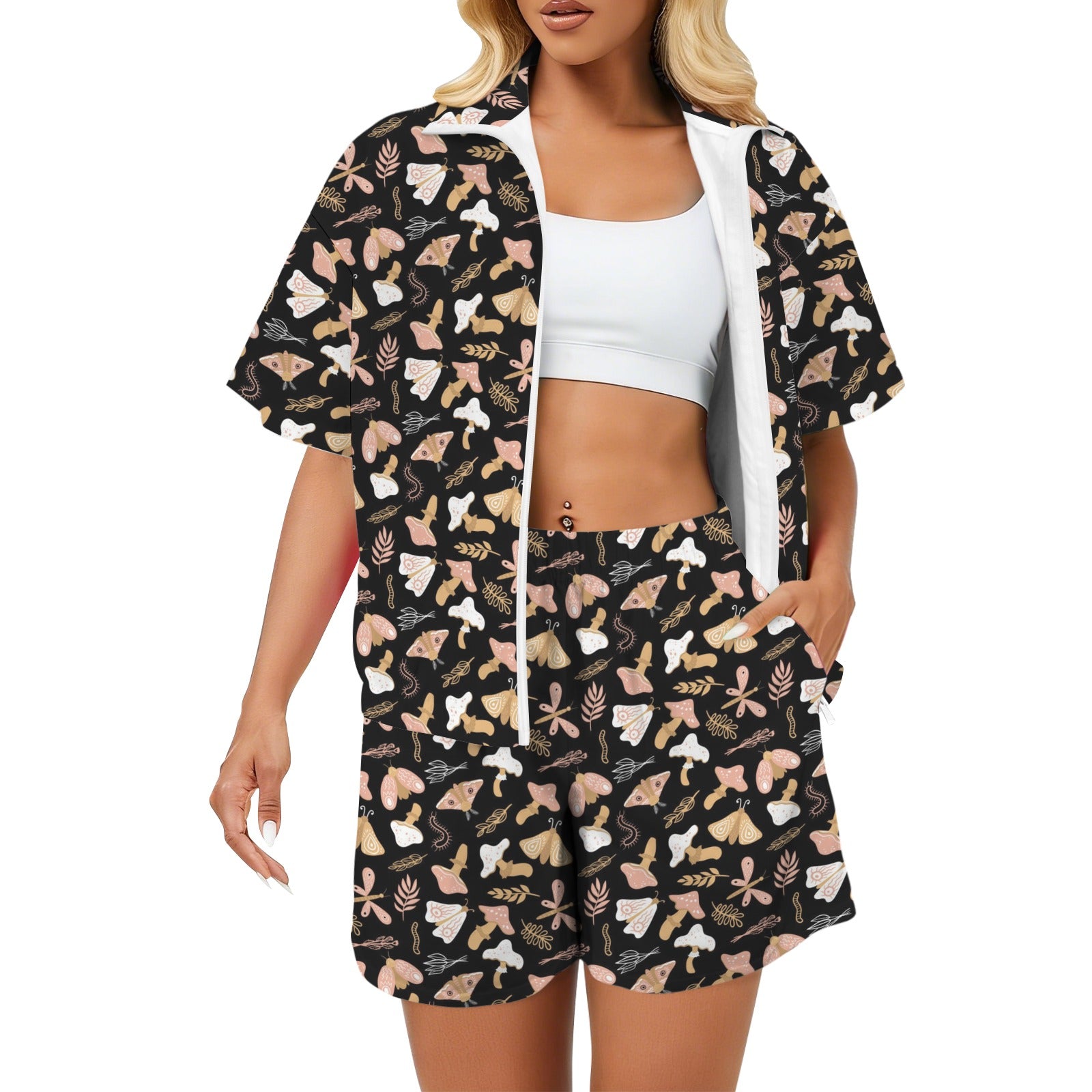 Magic Moth Women's Windbreaker Short Set 2XL Women's Windbreaker Short Set animal Printed Offshore