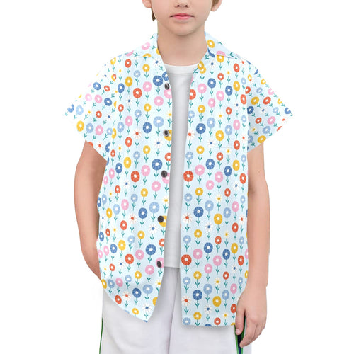 Abstract Cute Flowers Senior Kids Hawaiian Shirt Senior Kids Hawaiian Shirt 8-15 Plants Printed Offshore
