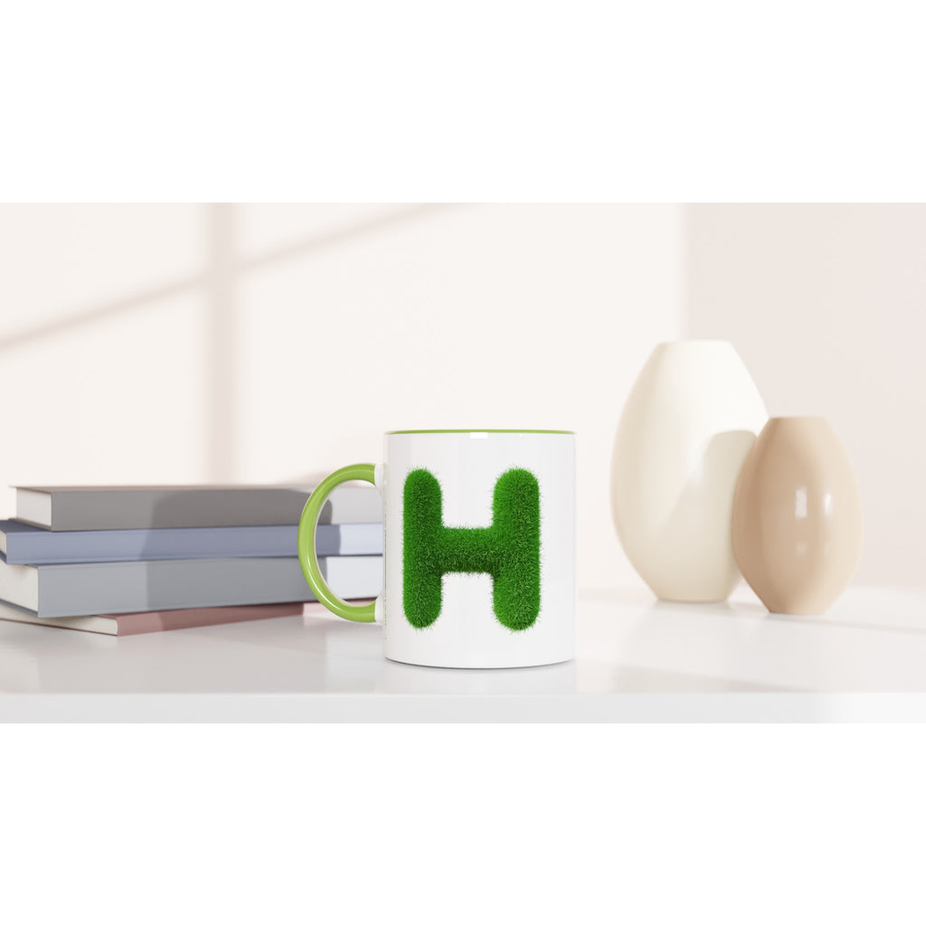 Personalised - Grass Initial - White 11oz Ceramic Mug with Color Inside Personalised 11oz Mug Customise Globally Fulfilled Name Personalise