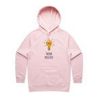Think Positive, Lightbulb - Womens Hoodie Pink Womens Hoodie Positivity Printed In Australia