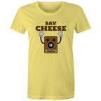 Say Cheese, Vintage Camera - Womens T-shirt Yellow Womens T-shirt Printed In Australia Retro