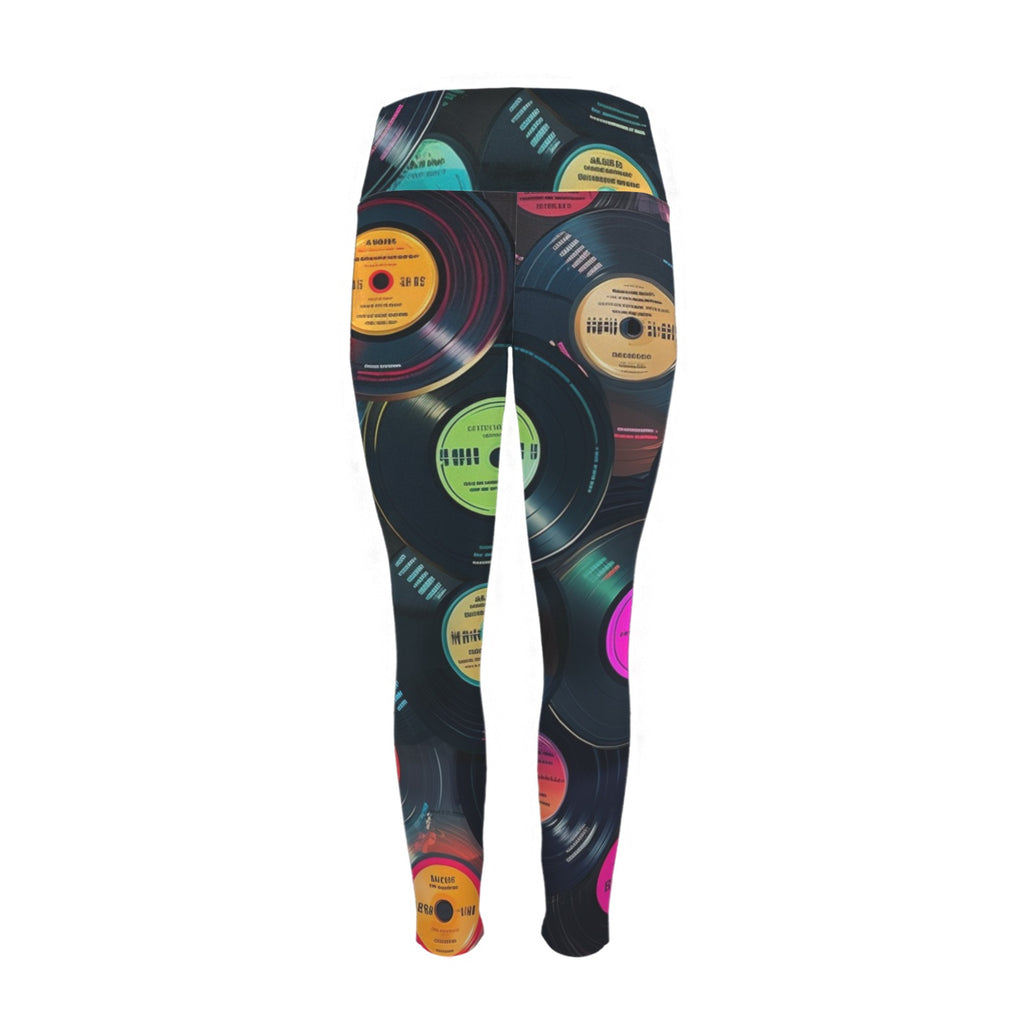 Retro Vinyl Records - Women's High Waist Pockets Yoga Leggings